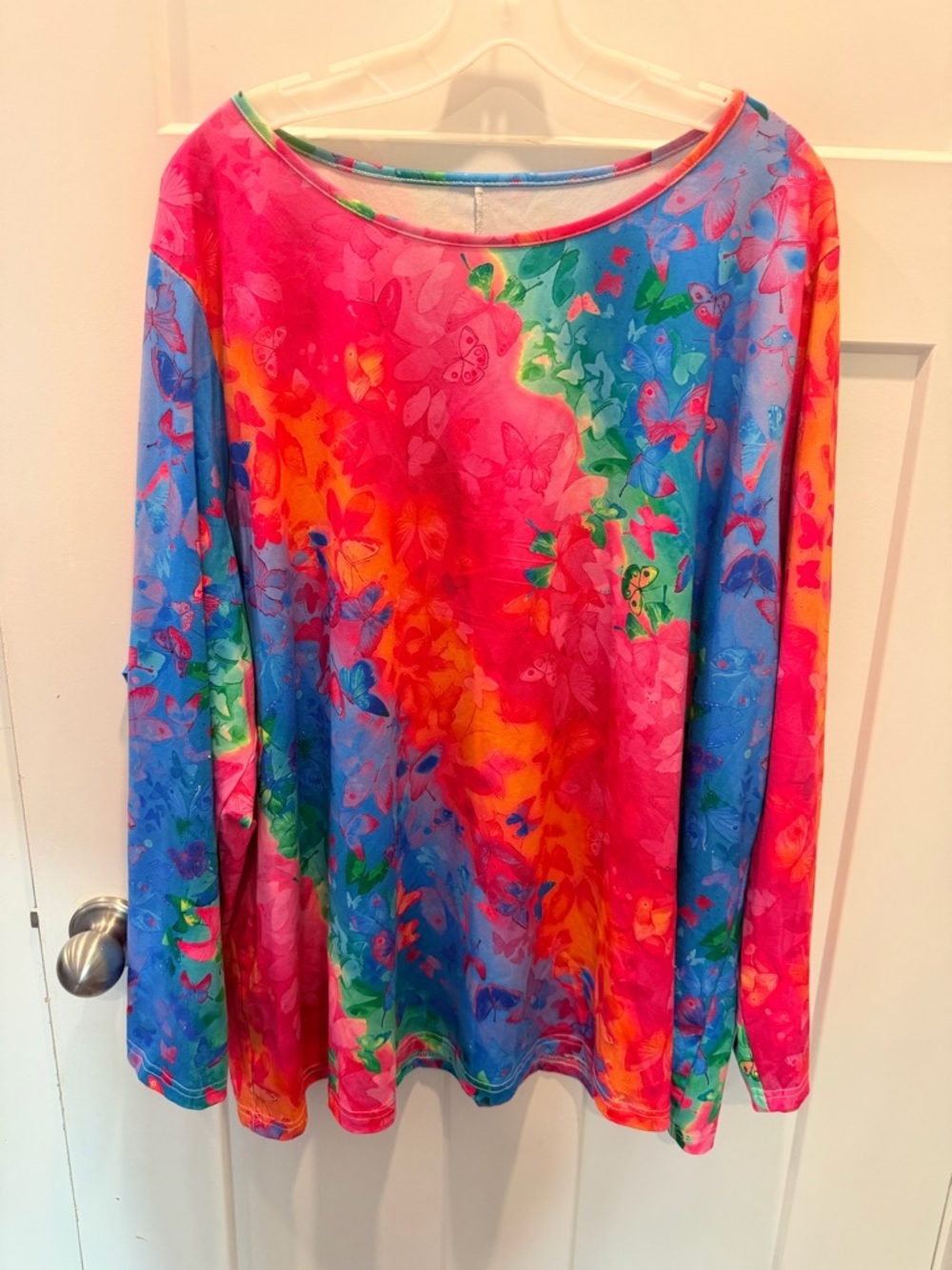 5XL Colorful Butterfly Top Plus Size Bright Multicolor Long Sleeve Stretch Shirt